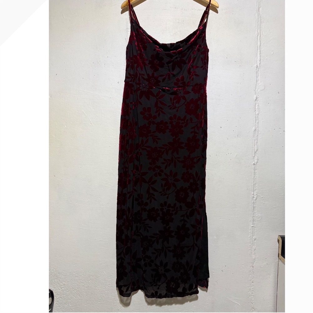 Taylor Womens Size 10 Burgundy Black Floral Burnout Velvet Maxi Dress Cowl Neck